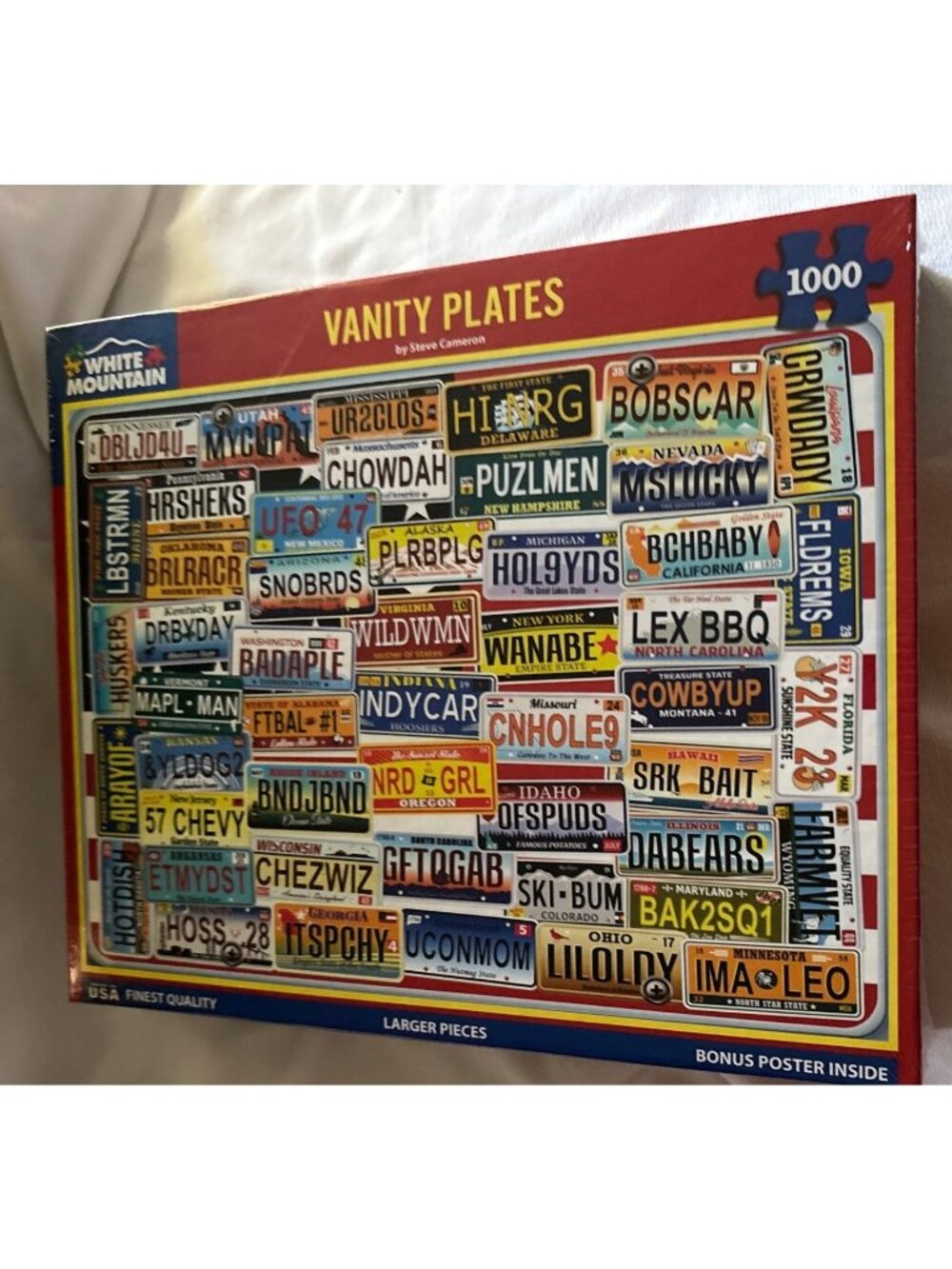 Vanity Plates 1000-Piece Jigsaw Puzzle White Mountain Larger Pieces Bonus Poster
